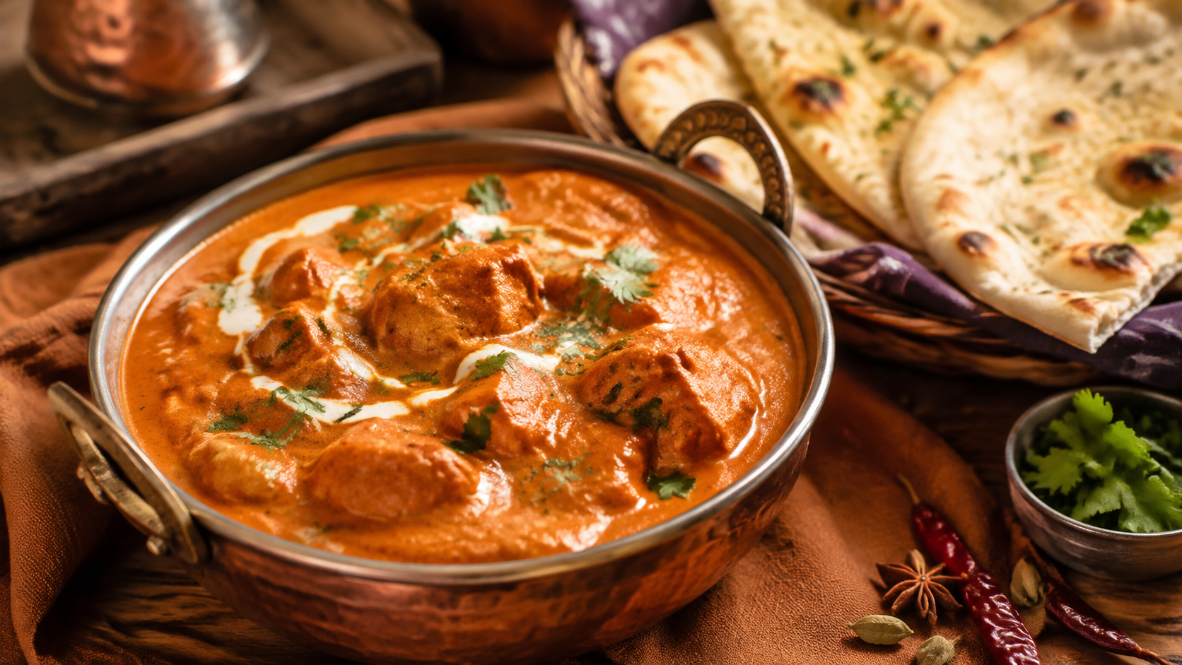 Restaurant style butter chicken with naan at Sardaar Ji Dhaba