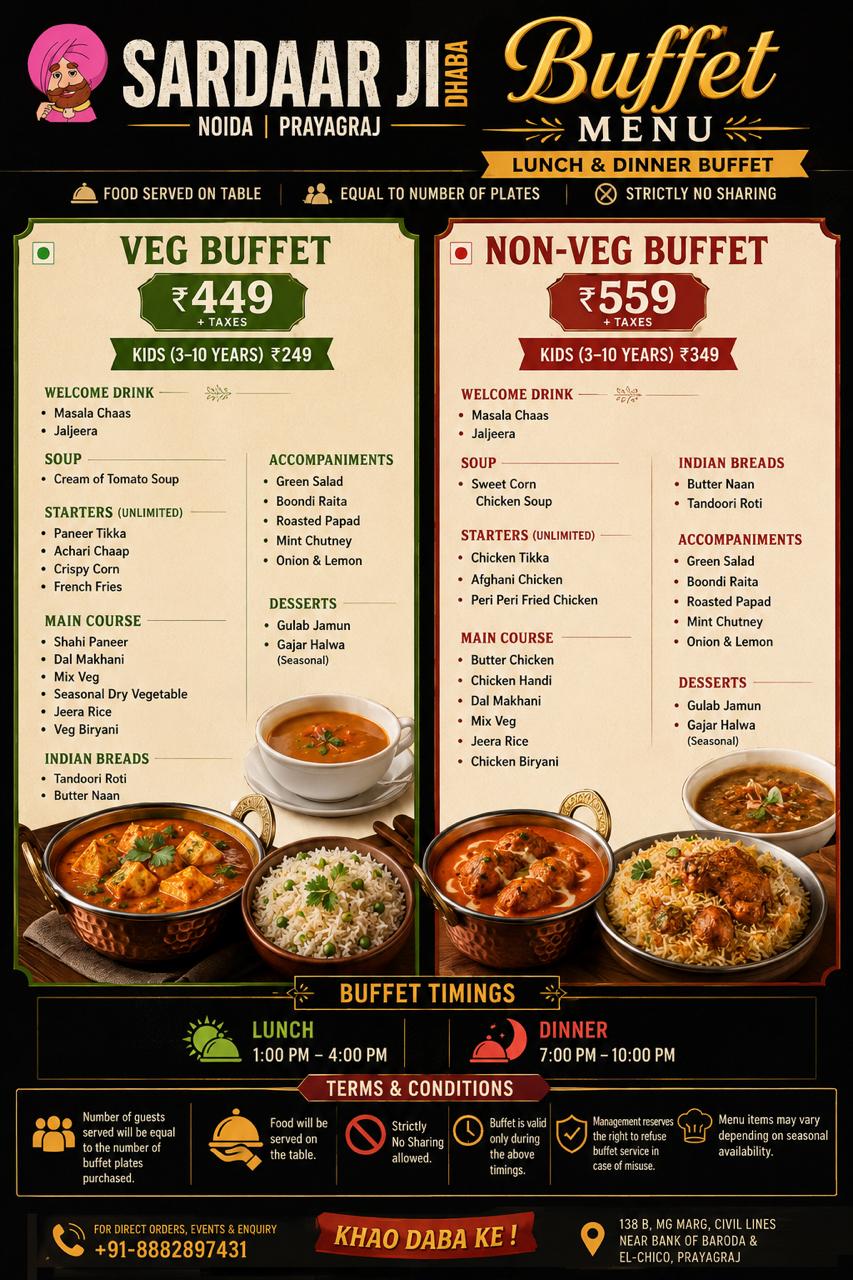 Sardaar Ji Dhaba buffet menu board