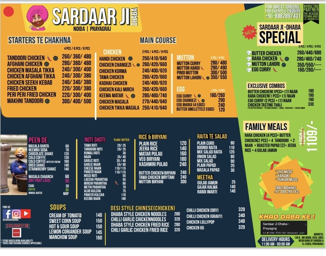Sardaar Ji Dhaba non-vegetarian menu board